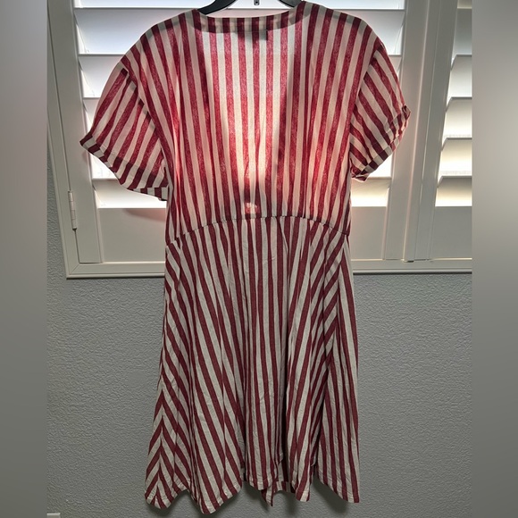 EUC Eloquii Size 16 Rust Red Stripe front tie Cotton Dress - Picture 2 of 5